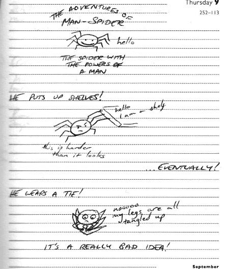 He would presumably have to be quite a large spider in order to have been bitten by a radioactive man. He would presumably have to be quite a large spider in order to have been bitten by a radioactive man.